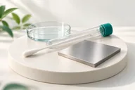 Ilustração 3D de swab, tubo de transporte e superfície de aço